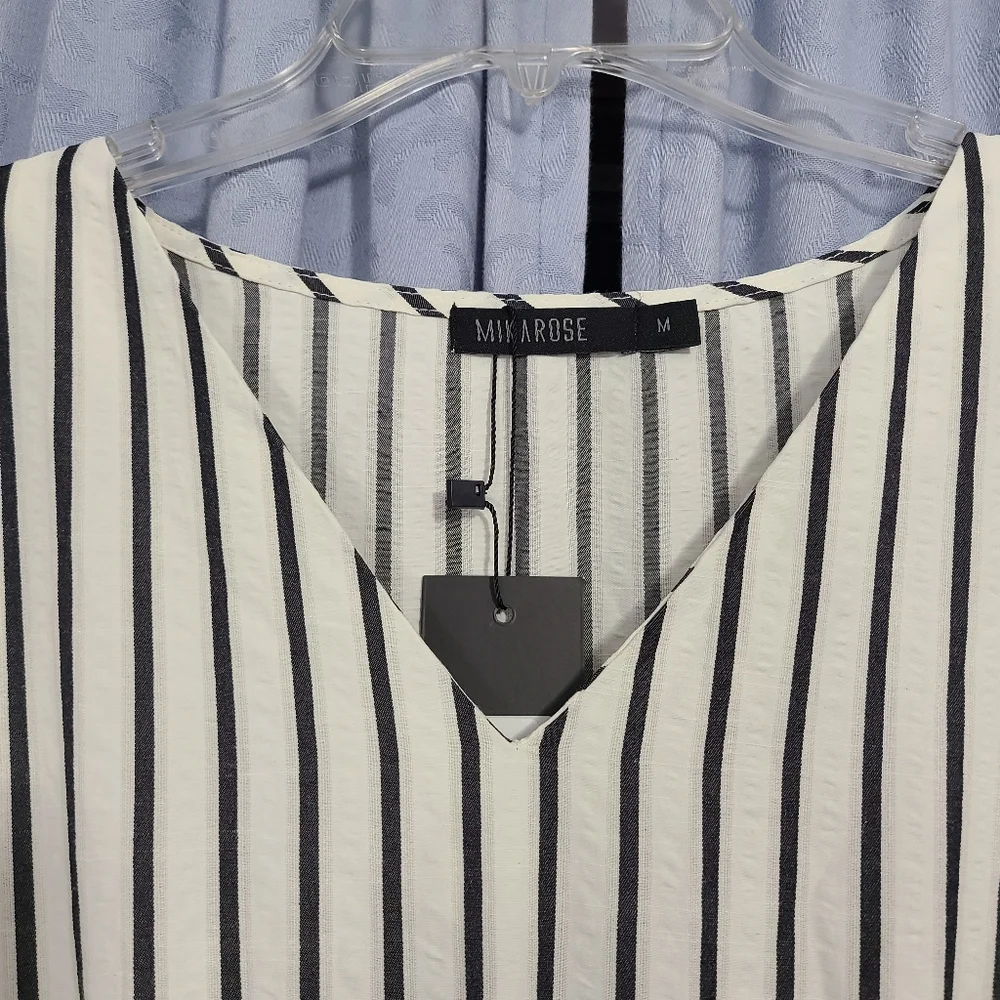NWT Size Medium Mikarose Striped Black and Cream Maxi Dress - Picture 4 of 8